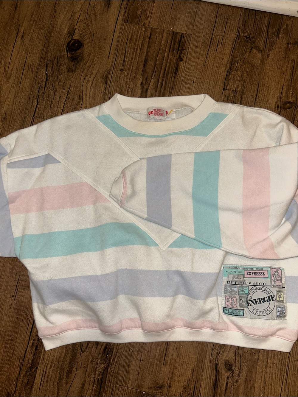 Vintage 1990 Energie Pastel  Striped Crewneck Sweatshirt